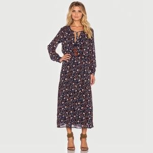WAYF Cottagecore Maxi Navy Floral Print Dress Size M
